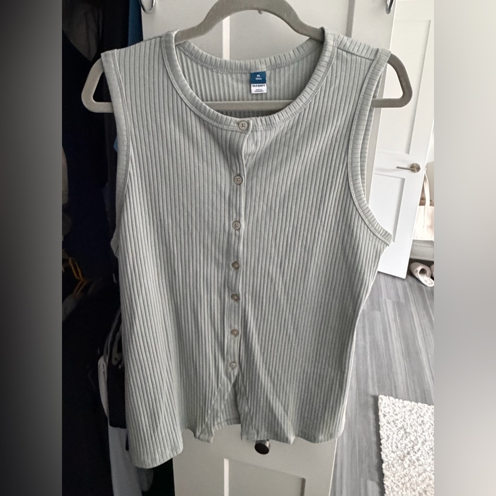 Old Navy Tall Ribbed Button Front Tank Top Light Sage XL Tall
